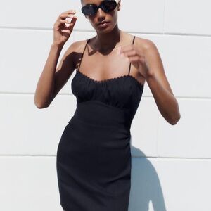 NWT Zara black mini dress with lace trims